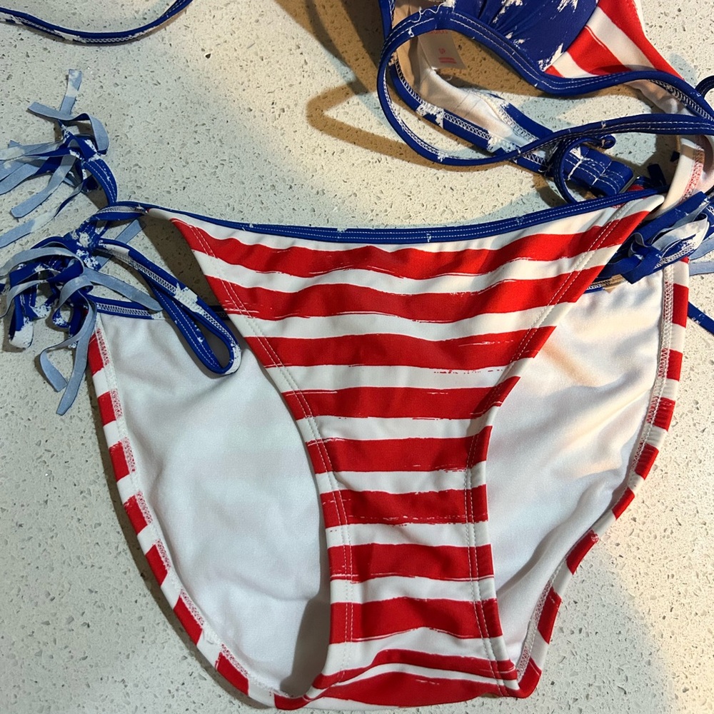 USA Flag Red and White Striped Bikini Top and Bottom